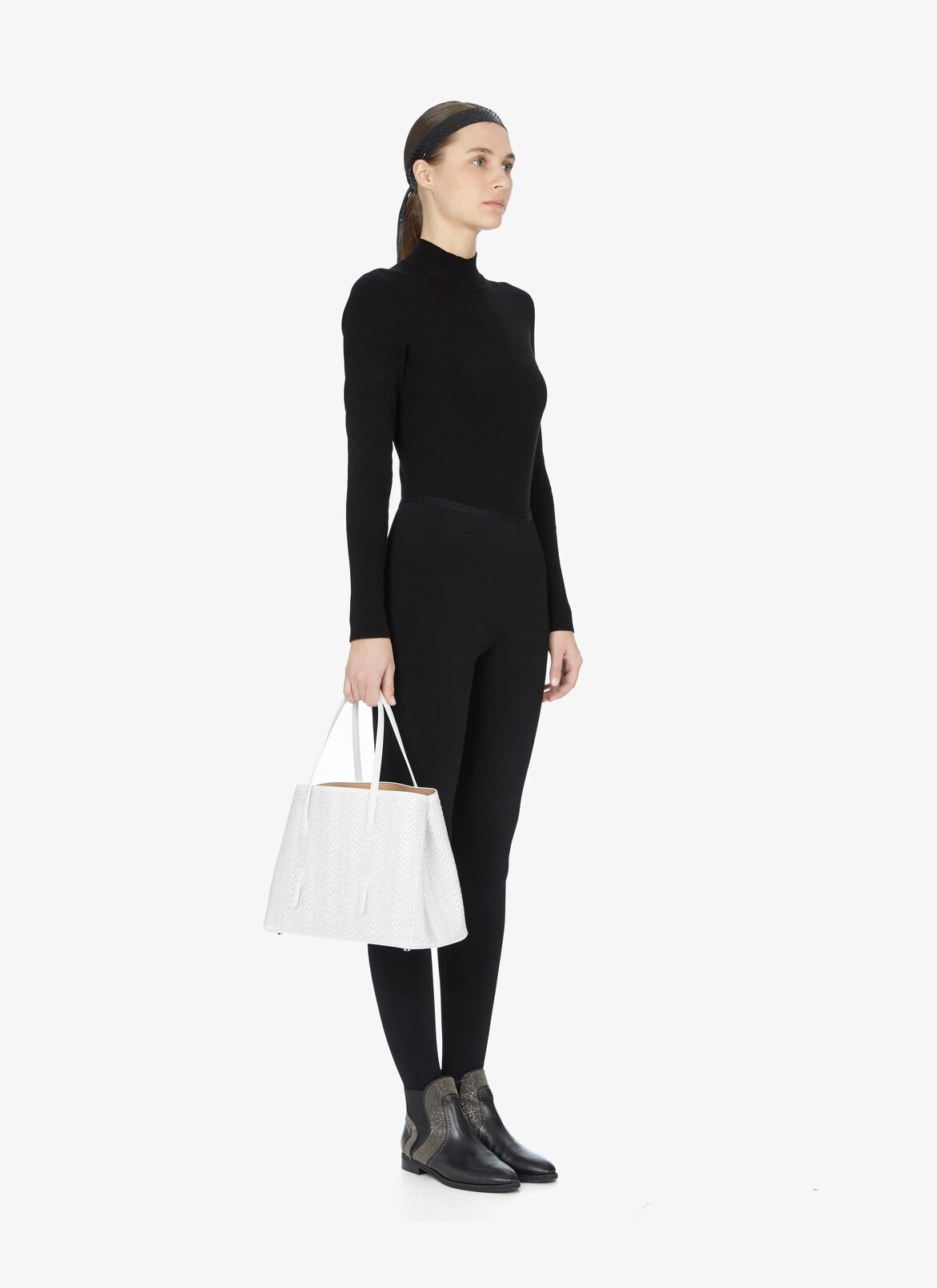 MINA MEDIUM CUIR LUX CASCADE OPTICAL WHITE ALAÏA WHITE  MINA MEDIUM CUIR LUX CASCADE OPTICAL WHITE